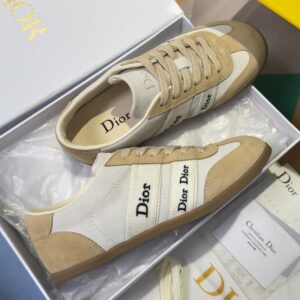 Sneaker Dior Ribbon Couro de Vitelo Acamurçado - Branco e Bege